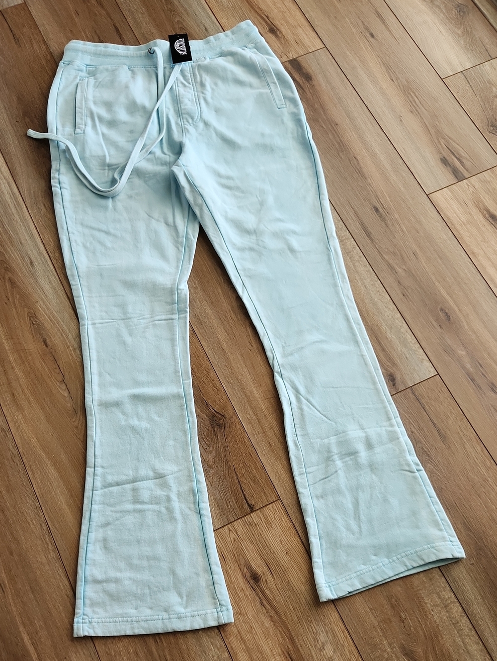 NWT Ringspun Blue Flared Joggers Drawstring Waist Men's  Large Gym Athletic Wear